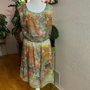 Alice + Olivia water color garden floral lined silk dress size L